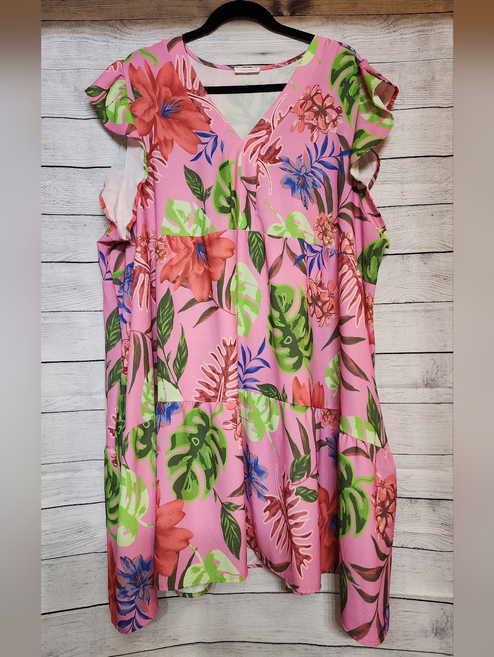 Pink Tropical Floral Tiered Sundress